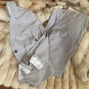 Jcrew navy and white seersucker blazer and pants